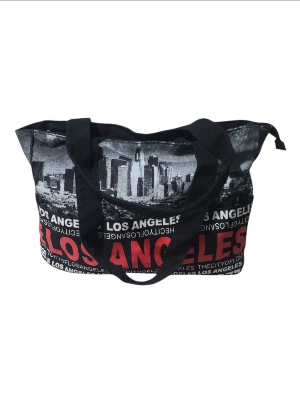 Robin Ruth Los Angeles Canvas Tote Bag Black White Skyline Graphic Zipper